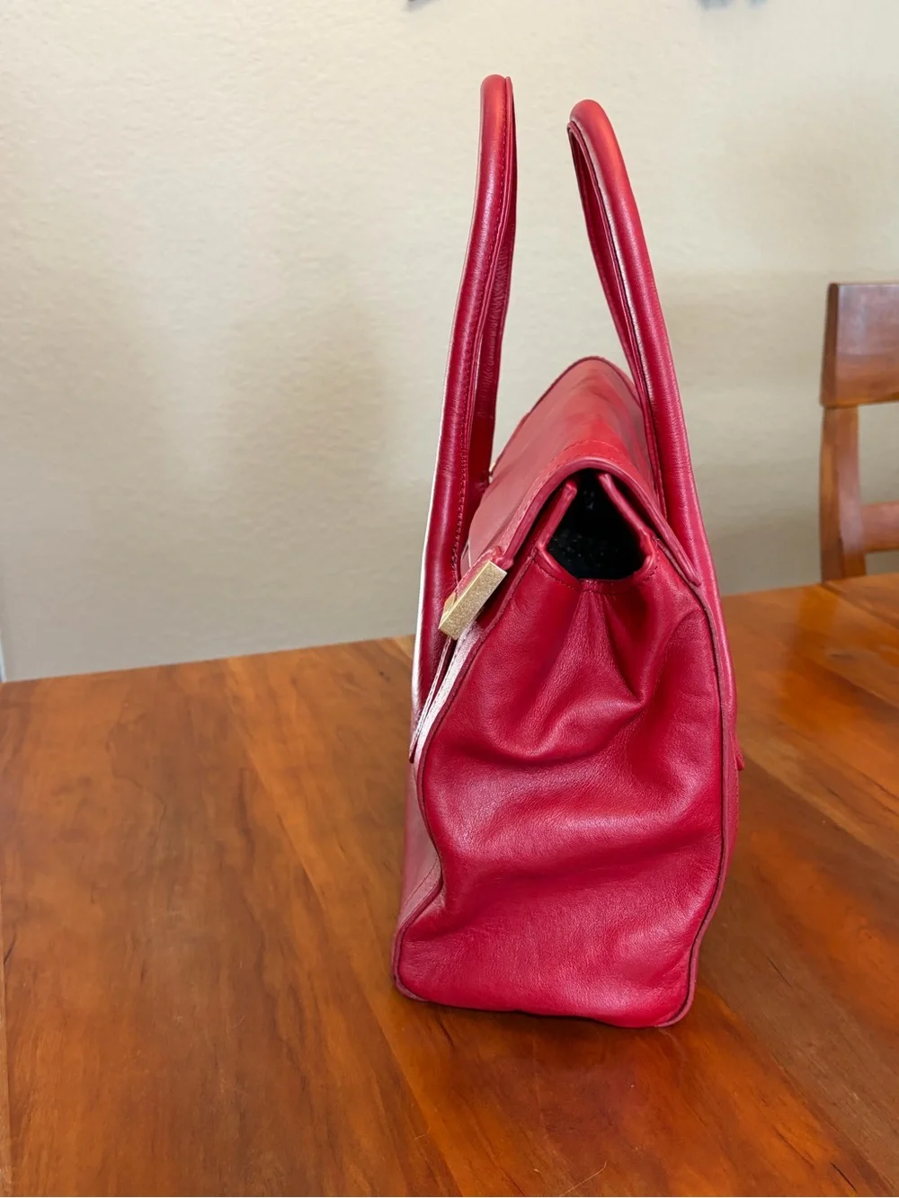 Foley + Corinna Red Leather Satchel with Gold Accents
